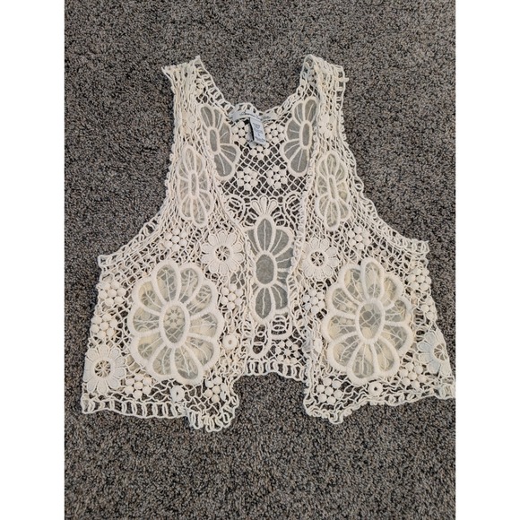 American Rag Jackets & Blazers - American Rag Ivory Crochet Floral Vest Women Size S Boho Festival Layering